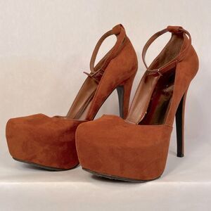 RUST SUEDE PLATFORM ANKLE STRAP SHOES WITH 6” HEEL SIZE 7.5 GENTLY LOVED